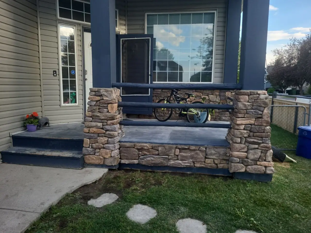 Porch and steps finished with new stone veneer