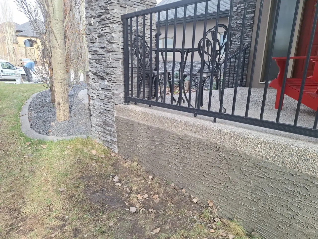 Freshly applied textured parging after Calgary Parging repair